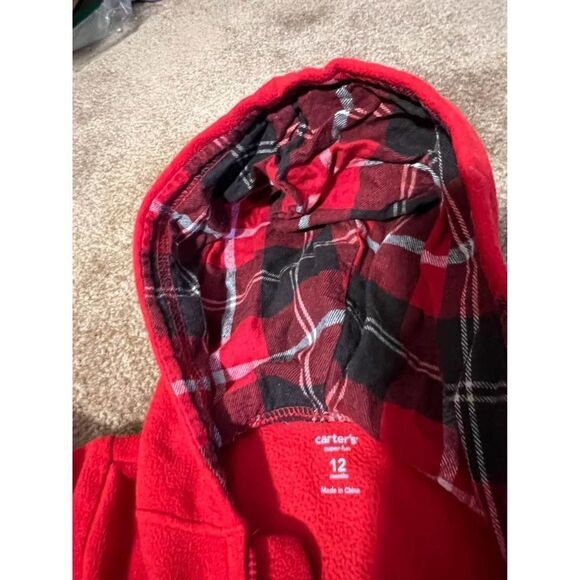 Carters 12m red long Sleeve Hooded Bodysuit Baby Boy • Moose Theme - Picture 5 of 6